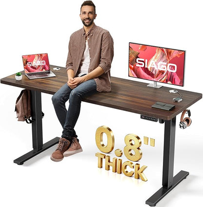 SIAGO Electric Standing Desk Adjustable - 63 x 24 Inch Sit Stand up Desk with 0.8 Inch Thick Tabletop - Adjustable Height Table with 3 Memory Preset, Cable Management for Home Office