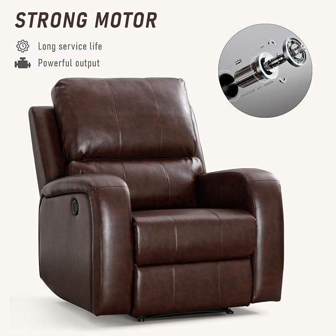 HAOMARKETS Electric Recliner Chair, Soft PU Leather Power Recliners with Padded Backrest, Single Overstuffed Heavy Duty Reclining Sofa for Living Room Bedroom, Brown