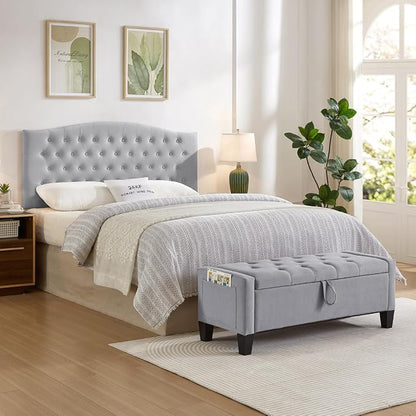 24KF Upholstered Tufted Button Wall Mounted Velvet Headboard,Comfortable Fashional Headboard Queen/Full Size,6058-Q-Gray