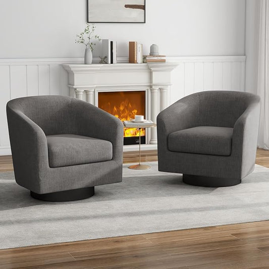 Swivel Barrel Accent Chairs Set of 2, Fabric Upholstered Armchair for Living Room, Gray