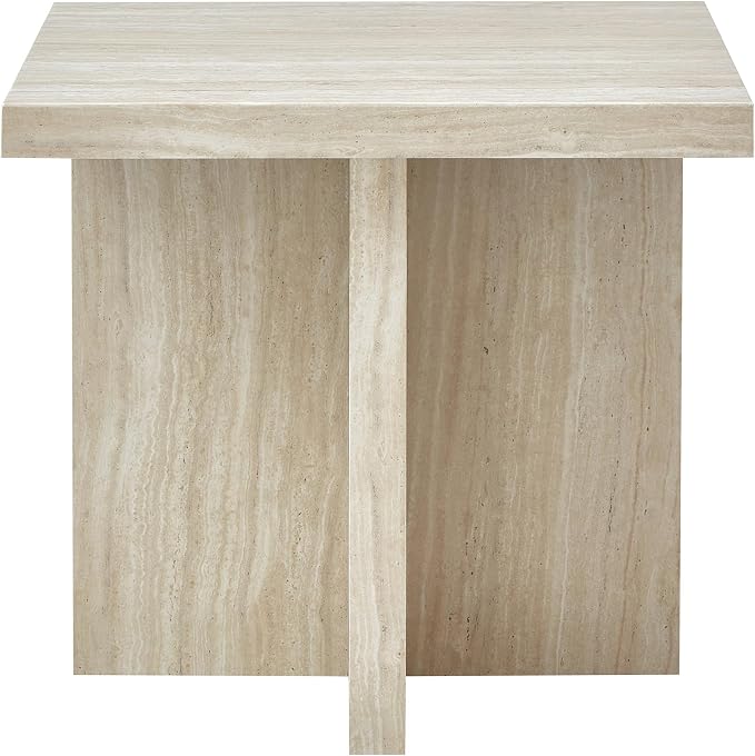 Roundhill Furniture Cavira Modern Faux Marble Living Room Side Table, Beige