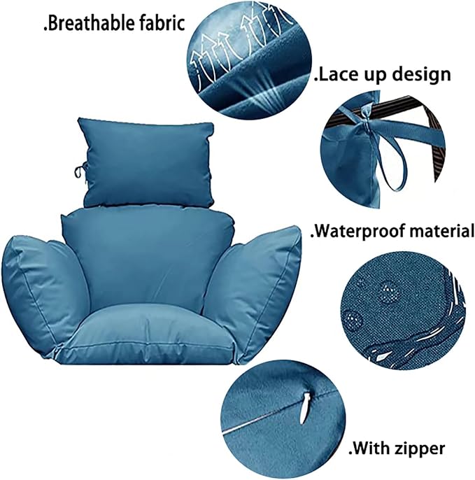 Indoor Outdoor Egg Chair Cushion Thick Printed Hanging Chair Cushions Soft Seat Pad for Patio Garden Bedroom Navy Green