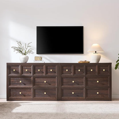 6 Drawers Dresser for Bedroom-46.5" Wide Wooden Chest of Drawers with Large Storage, Long Dresser TV Stand with Drawers, Farmhouse Closet Dressers for Living Room Bedroom, Brown