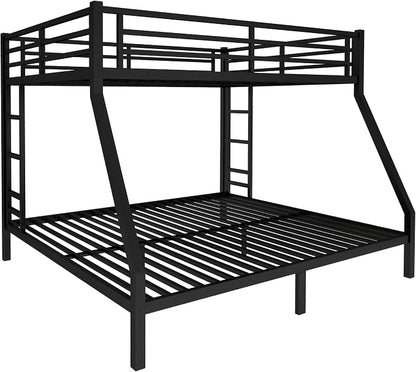 EMKK Queen Over King Bunk Bed for Adults, Metal Bunk Beds Queen Over King Size for Teens Dorm Bedroom Guest Room,Heavy Duty Bunk Beds with Ladder and Safety Full Length Guardrail (Black)
