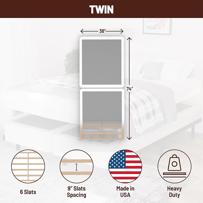 Treaton, 8-Inch Sturdy Wood Box Spring for Mattress Support - Durable and Fully Assembled, Natural Wood Foundation for Twin, White