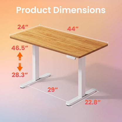 HUANUO Electric Standing Desk,44" x 24" Height Adjustable Desk, 4 Memory Height Settings, Sit to Stand Up Desk for Home Office, with Headphone Hook, Cable Manager, Light Vintage Brown