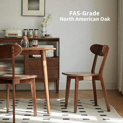Solid Oak Walnut Dining Chairs Set of 2, Mid Century Modern Armless & Curved Back, Heavy Duty 400 lb Capacity, Easy Assembly for Small Kitchen, Dining Room, or Apartment
