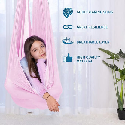 OUTREE Sensory Swing for Kids with 360° Swivel Hanger, Indoor Therapy Swing Great for Autism, ADHD, Sensory Processing Disorder, and Autistic Children (Pink)