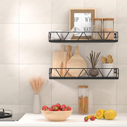 Amaoot Floating Shelves Set of 3, Home Wood Wall Shelf, Farmhouse Shelf for Bedroom, Wall Mounted Floating Shelf for Living Room, Bedroom, Bathroom, Kitchen, Office (Black 2)