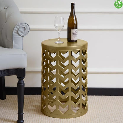 Nesting Side Table Set of 3 Decorative Round Garden Stools for Indoor Outdoor Heavy Duty Metal Frame Side Table Nightstands Modern End Table Plant Stand, Glossy Golden