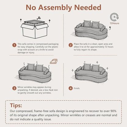 AVZEAR 78" Curved Loveseat Sofa, Modern 2 Seater Cloud Couch for Living Room, Chenille Upholstered Love Seat with High-Density Foam, No Assembly Required, 2 Bolster Pillows & 2 Square Pillows (Gray)