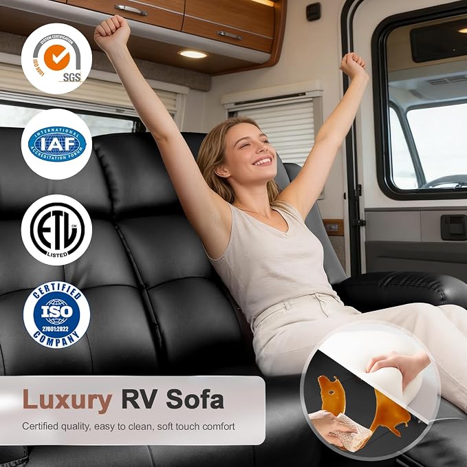 Reclining Loveseat, 55.1" RV PU Leather Wall Hugger Recliner Love Seats Sofa with Charging Station, Removable Armrest, Cup Holder, Double Recliners Couch, Manual Love Seat for Living Room
