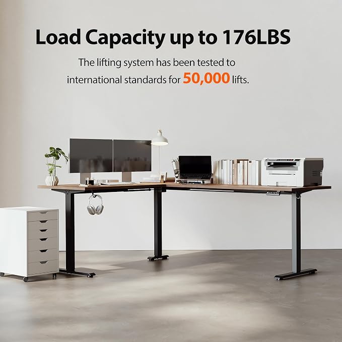 Agilestic L-Shaped Standing Desk Adjustable Height, Electric Corner Standing Desk, Sit Stand Up Desk, 75x61 inch Sit Stand Computer Table, Rustic Brown