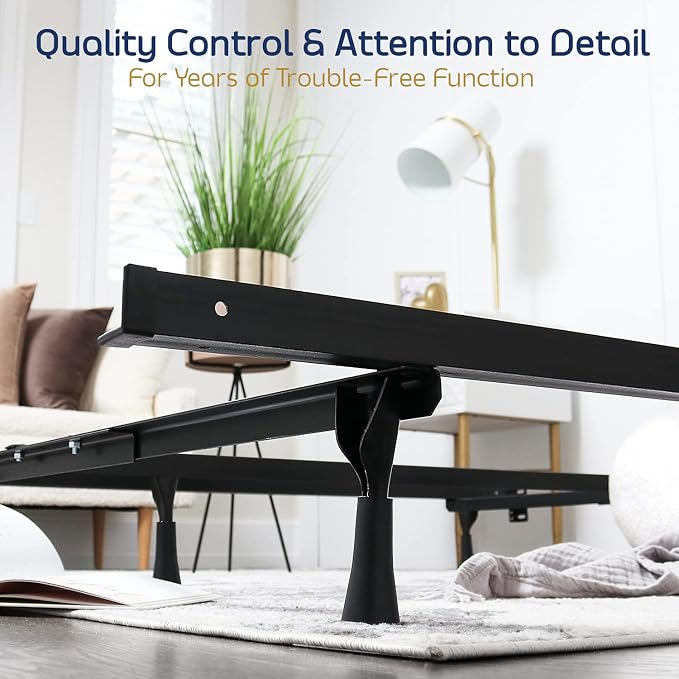 Clara Clark Adjustable Bed Rails - Metal Bed Frame with Center Support Leg - 5.25' H Low, Expands from Twin to Full, Black