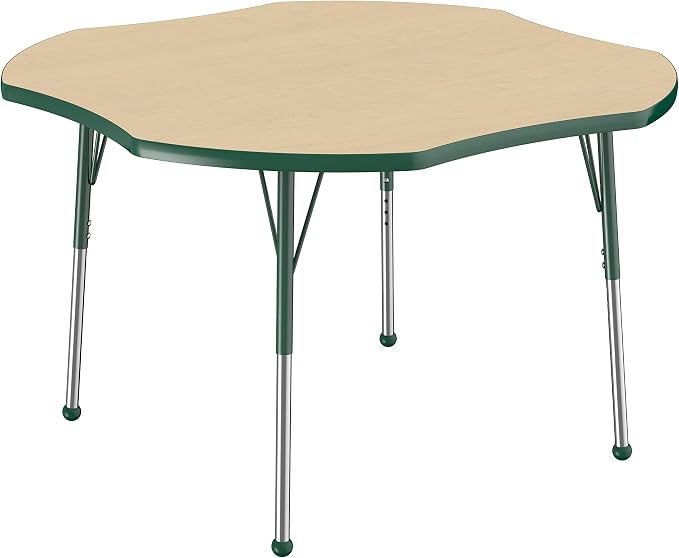 Factory Direct Partners 10082-MPGN Clover Activity School and Office Table (48" x 48"), Standard Legs with Ball Glides, Adjustable Height 19-30" - Maple Top and Green Edge