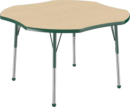 Factory Direct Partners 10082-MPGN Clover Activity School and Office Table (48" x 48"), Standard Legs with Ball Glides, Adjustable Height 19-30" - Maple Top and Green Edge