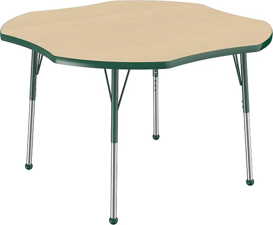 Factory Direct Partners 10082-MPGN Clover Activity School and Office Table (48" x 48"), Standard Legs with Ball Glides, Adjustable Height 19-30" - Maple Top and Green Edge