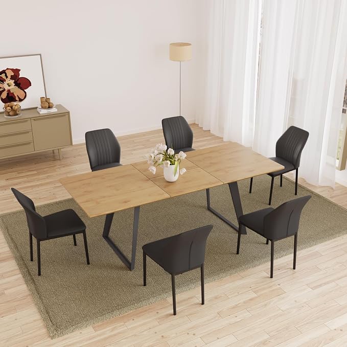 ZckyCine 63‑79 Inch Expandable Dining Set with 8 PU‑Leather Chairs, Wooden Tabletop for Large Dining‑Rooms and Banquet Spaces