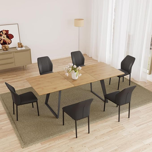 ZckyCine 63‑79 Inch Expandable Dining Set with 8 PU‑Leather Chairs, Wooden Tabletop for Large Dining‑Rooms and Banquet Spaces