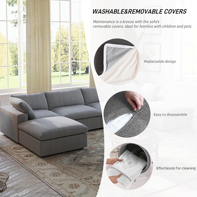 Cloud Couch Modular Sectional Sofa,160.6" L Shaped Convertible Sectional Sofas with Storage Ottoman for Living Room,Minimalist Deep 5 Seater, Covers Washable&Replaceable(Grey)