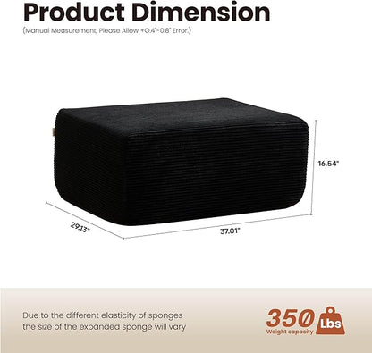 ovios 37" Corduroy Ottoman, Upholstered Cloud Ottoman for Boneless Couch in a Box, Modular Sectional Couches for Living Room Bedroom, Compressed Memory Foam, No Assembly Require, Black