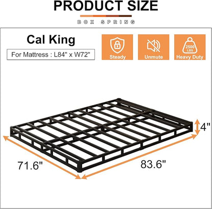 EMODA 4 Inch California King Box Spring Bed Base, 3000 LBS Heavy Duty Metal Mattress Foundation with Fabric Cover, Easy Assembly