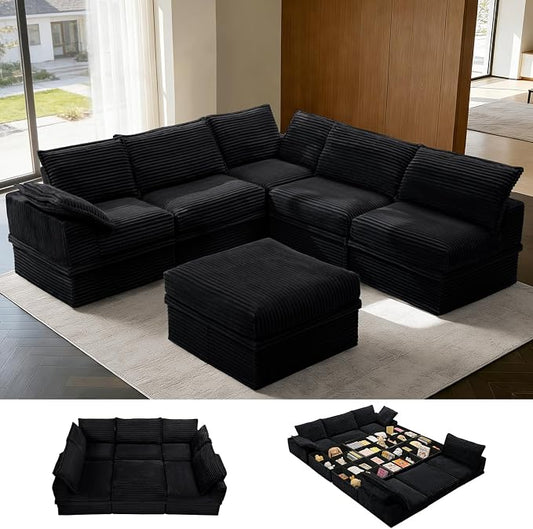 Upgrade Boneless Couch with Storage, Extra Deep&High Seat Modular Sectional Sofa 5 Seater U Shaped Couch with Ottoman, Tool-Free Assembly Sectional Couches for Living Room
