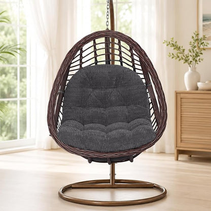 idee-home Egg Chair Cushion Replacement, Tufted Hanging Egg Chair Cushions | Oversized Wicker Swing Cushion with Corduroy Cover for Indoor Hammock Basket Chair, Grey (Chair Not Included), 48x32 Inch