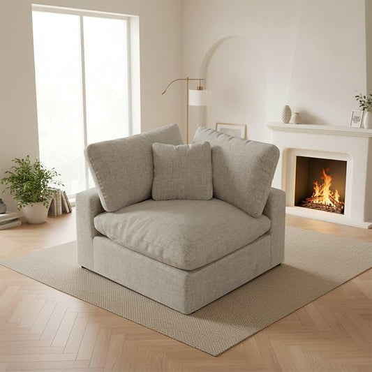Cloud Sectional Corner Sofa,Left/Right Modular Sofa,Down Filled Convertible Couch,Covers Washable & Replaceable,Light Beige