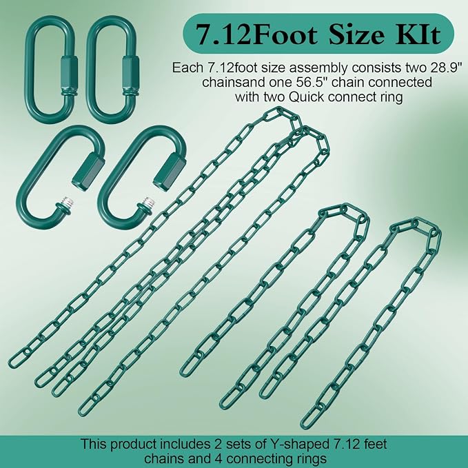 Heavy Duty Porch Swing Hanging Chain Kit (2 Pack) 1500 Lbs Capacity, Up to 7.1ft Length- Rustproof Zinc-Plated, 4 Quick Links & 2 Y-Chain Assemblies, Indoor/Outdoor Hanging Hardware(Green)