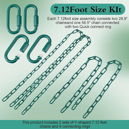 Heavy Duty Porch Swing Hanging Chain Kit (2 Pack) 1500 Lbs Capacity, Up to 7.1ft Length- Rustproof Zinc-Plated, 4 Quick Links & 2 Y-Chain Assemblies, Indoor/Outdoor Hanging Hardware(Green)