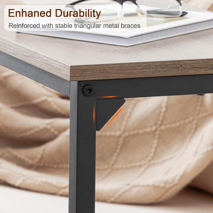 AMHANCIBLE C Shaped End Tables Set of 2, Couch Side Tables that Slide Under Sofa, Slim TV Trays for Living Room and Bedroom, Narrow Space Saving Laptop Workstation, Grey, HET02BGY