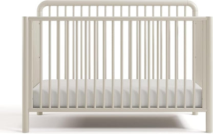 Storkcraft Porto 5-in-1 Convertible Crib with Toddler Guardrail – GREENGUARD Gold Certified, Toddler Bed Conversion Kit Included, 100% Solid Wood, Fits Standard Baby Crib Mattress (Frosted Oat)