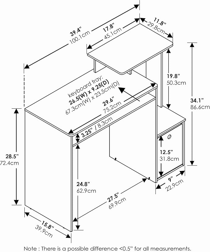 Furinno Econ Computer Writing Desk, Amber Pine/Black