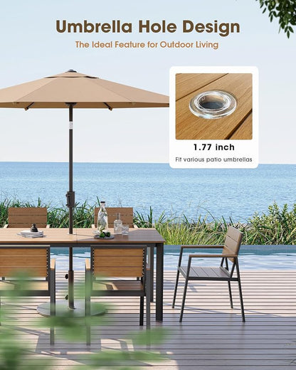 Outdoor Dining Chiars Set of 2, Aluminum Patio HDPS Outdooor Dining Chiars, All Weather Patio Furniture Set (Gray & Teak)