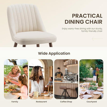 MALOL Upholstered Dining Chairs Set of 2, Modern Fabric Kitchen Chairs with Back, Wood Legs for Kitchen Dining Room Restaurant, Beige