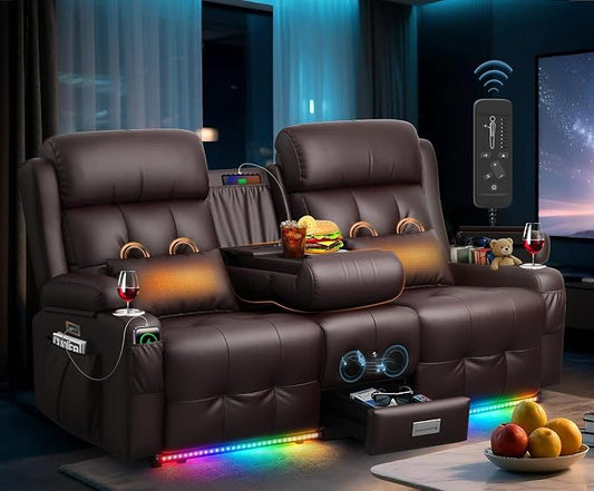 Power Loveseat Recliner Sofa, Home Theater Seating with Heat Massage, Reclining Loveseats with Flip Backrest, Wall Hugger RV Couch Movie Theater Chairs, RV Furniture Sofas with USB, for Gaming Room