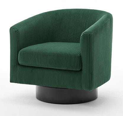 Swivel Accent Chair, Upholstered Corduroy Barrel Chair for Living Room, Small Single Sofa Bedroom Reading Seat, Set of 4, Dark Green
