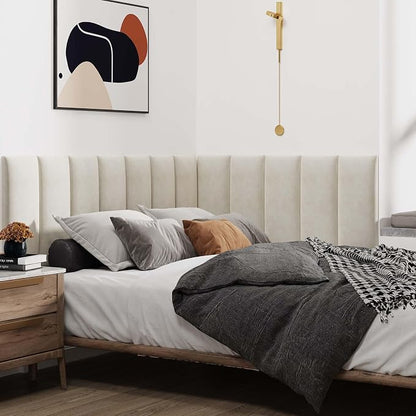 IFNOW Wall Mounted Headboard, Peel and Stick Panels, Lvory White, Queen | Upholstered 3D Soundproof Acoustic Panels Reusable and Removable Padded Leather Bed Headboard, 9 Panels 9.84" x 23.62"