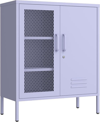 33" Tall Purple Metal Locker Storage Cabinet with Lock Left Glass Door and Right Metal Door 2 Adjustable Shelves Steel Storage Organizer for Foyer Living Room Size：33" H X 29.5" W X 13.8" D