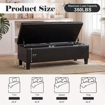 Asense 45" Storage Ottoman Bench,Faux Leather Upholstered Ottoman with Legs,Tufted Ottoman with Safety Hinge,Storage Bench for Bedroom,Living Room,Entryway,Black