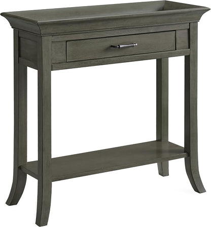 Topol Tray Edge Solid Wood Console Table with Drawer and Shelf, Smoke Gray Wash, Perfect for Entryways, Hallways, and Living Rooms – Leick Home, 10127-GR