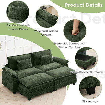 Oprisen 86" Modular Sectional Sofa, Comfy Cloud Couch Sectional Sofa with Ottoman, Chenille Sofa Sleeper Deep Seat Sofa with Throw Pillows for Living Room (Green)