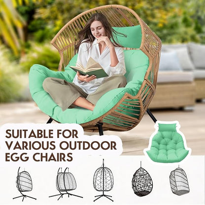 Outdoor Hanging Egg Chair Cushion Replacement, Thicken Egg Chair Cushion Waterproof Basket Eggs Chairs Cushion with Headrest Pillow, U-Shaped Cushions for Hanging Eggs Chairs Swing (Cyan)