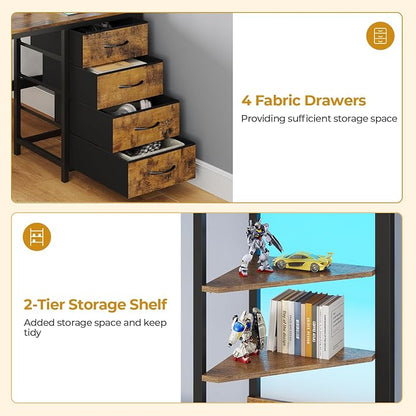 ADORNEVE Twin Over Full Bunk Bed with Desk, Bunk Beds Twin Over Full Size with Charging Station & Led Lights, Storage Drawers & Shelves, Loft Bed with Safety Guardrail & Ladder for Kids/Teens, Black