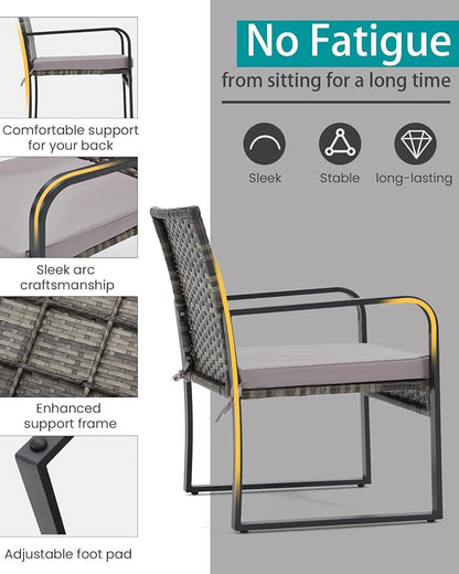 Bezseller 3 Piece Outdoor Patio Furniture Set, Patio Bistro Set Wicker Conversation Set, Modern Rattan Chair with Glass Coffee Table for Backyard, Porches, Poolside, Lawn and Balcony