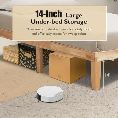 COSTWAY Twin Size Platform Bed Frame, 14 Inches Solid Rubber Wood Bed Mattress Foundation with Sturdy Slats Support, Easy Assembly Bed Frame for Home Hotel, No Box Spring Needed (Natural, Twin)