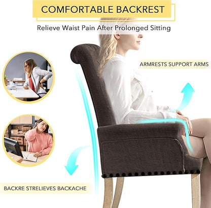 adochr Upholstered Fabric Accent Dining Chair, Elegant Tufted Club Dining Room Kitchen Room Arm Dining Chair, Brown