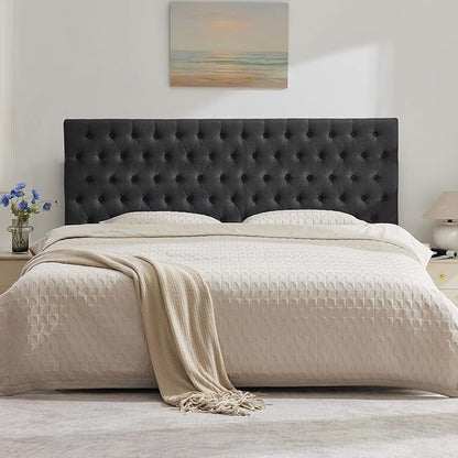 Upholstered Queen Headboard Only, Premium Linen Button Tufted Headboards, Adjustable Solid Wood Head Board, Padded Headboard with Solid Wood Legs in Bedroom (Dark Gray)