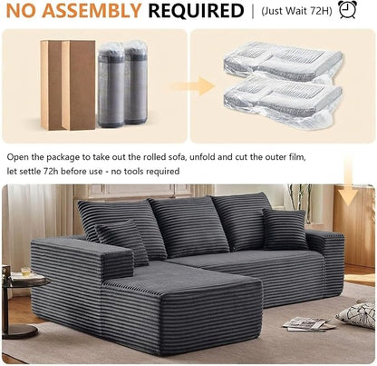 Sectional Couches for Living Room Cloud Couch Sofa with L-Shape Couch in a Box Upholstered Boneless Couchs Modern Modular Sectional Couch with Chaise (Dark Grey,B-3 Seater-Left-Facing Chaise-96 inch)
